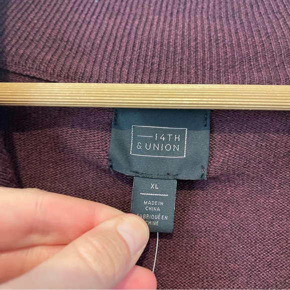 NWT 14th & Union Quarter Zip Sweater Mens XL Cotton Cashmere Burgundy 1/4 Zip - Picture 2 of 10